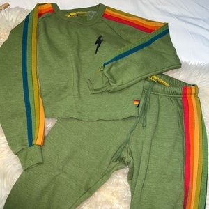 Aviator Nation Green Stripe Sweat Set Size S/M